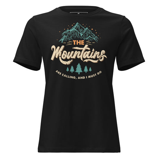 The Mountains Are Calling Black Motivational Women’s T-Shirt