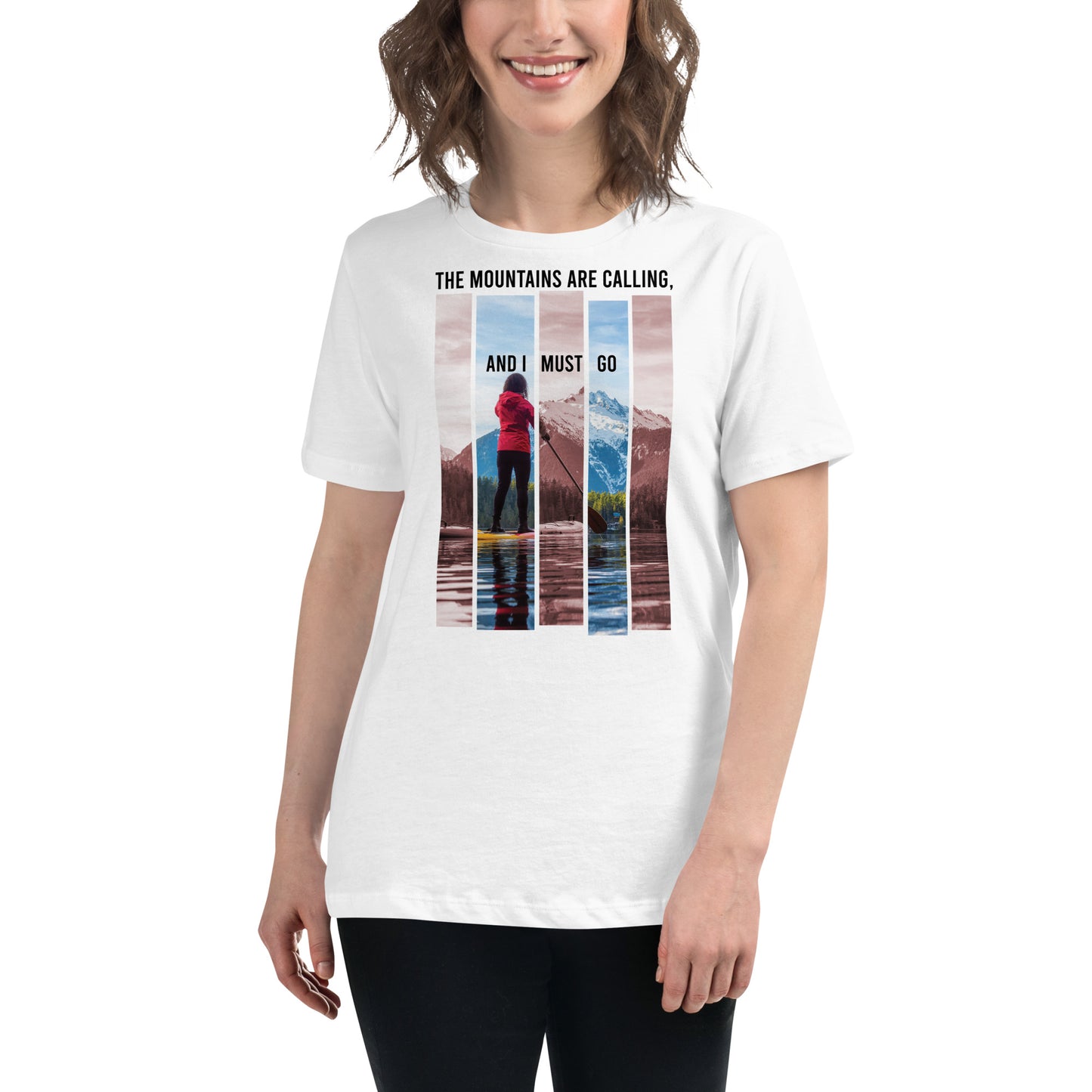 The Mountains Are Calling Paddleboard White Motivational Women’s T-Shirt Lifestyle