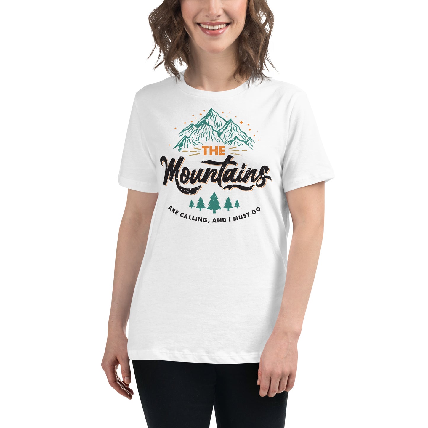 The Mountains Are Calling White Motivational Women’s T-Shirt Lifestyle