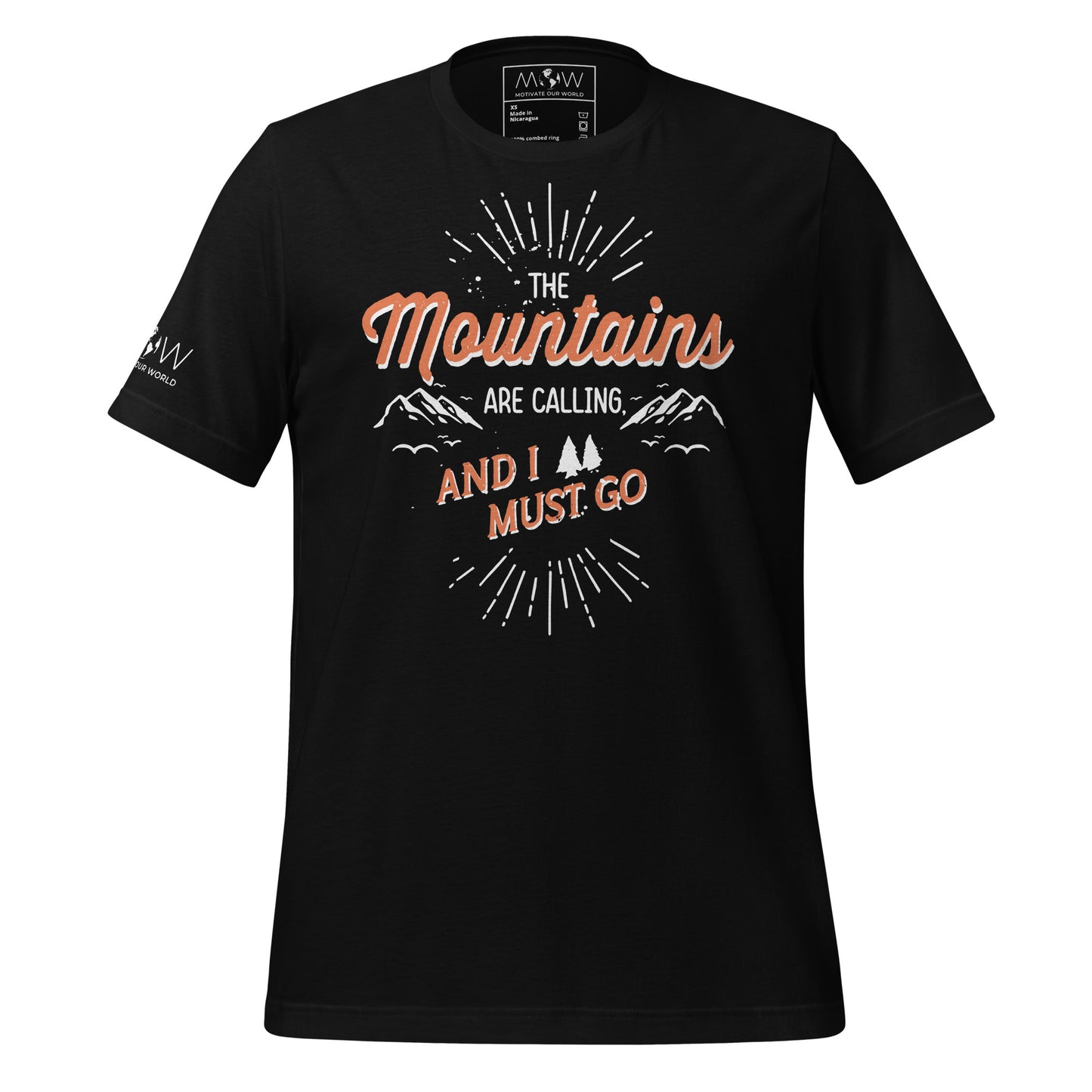 The Mountains Are Calling and I Must Go Men's Motivational Black T-Shirt