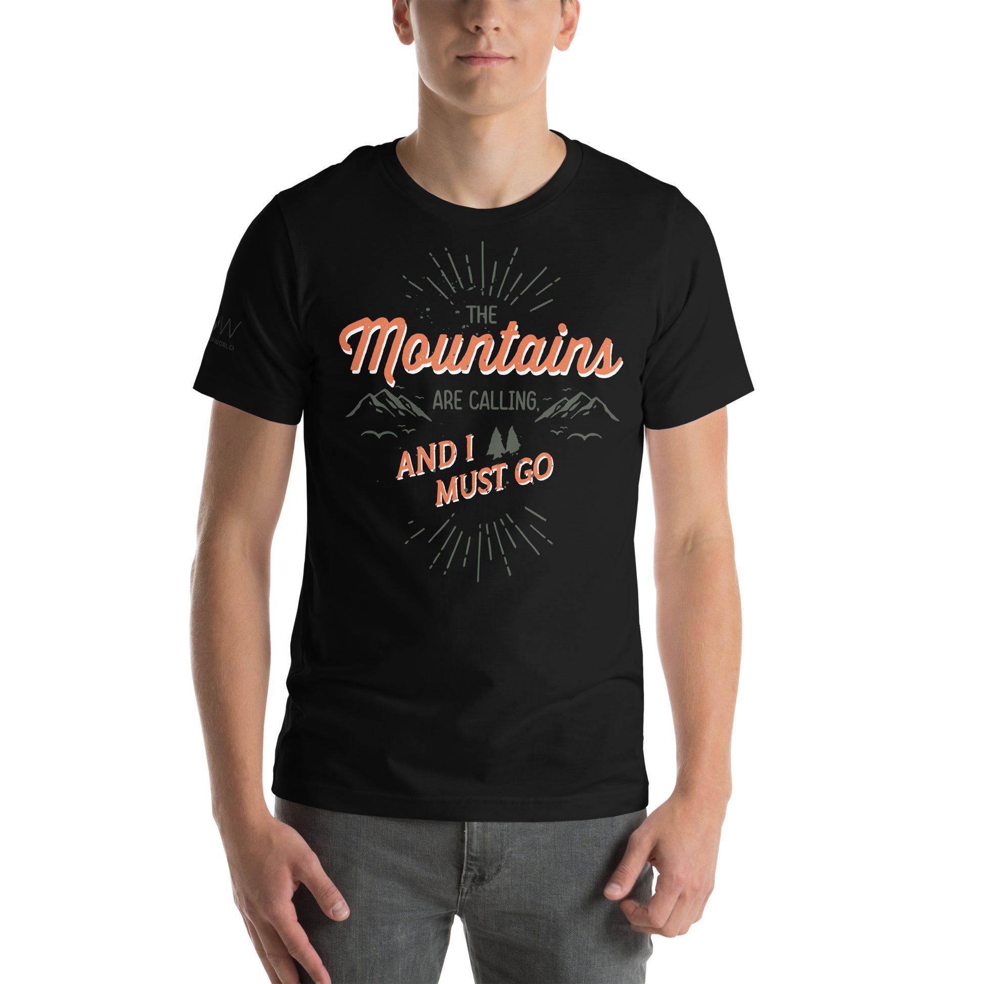 The Mountains Are Calling and I Must Go Men's Motivational Black T-Shirt