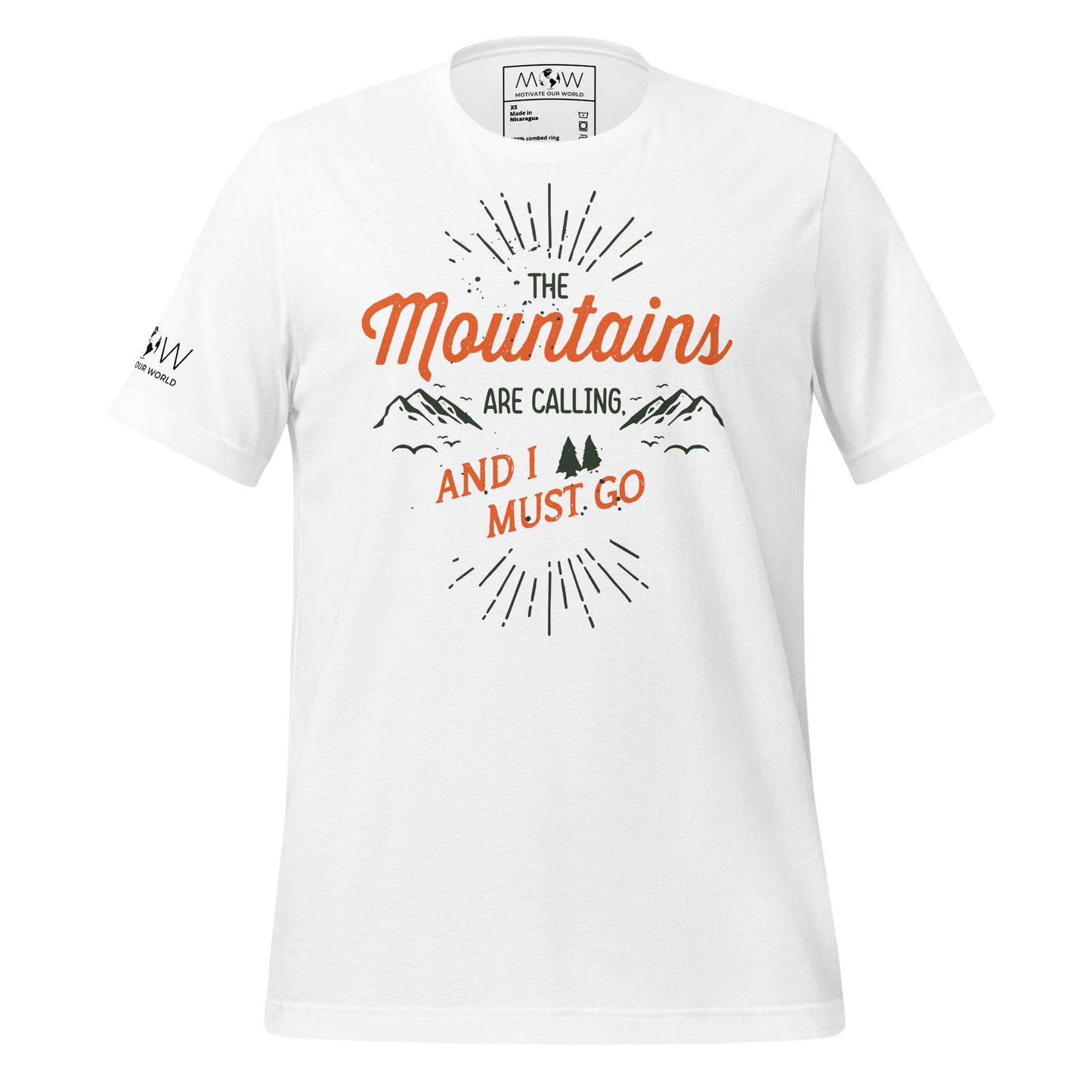 The Mountains Are Calling and I Must Go Men's Motivational White T-Shirt