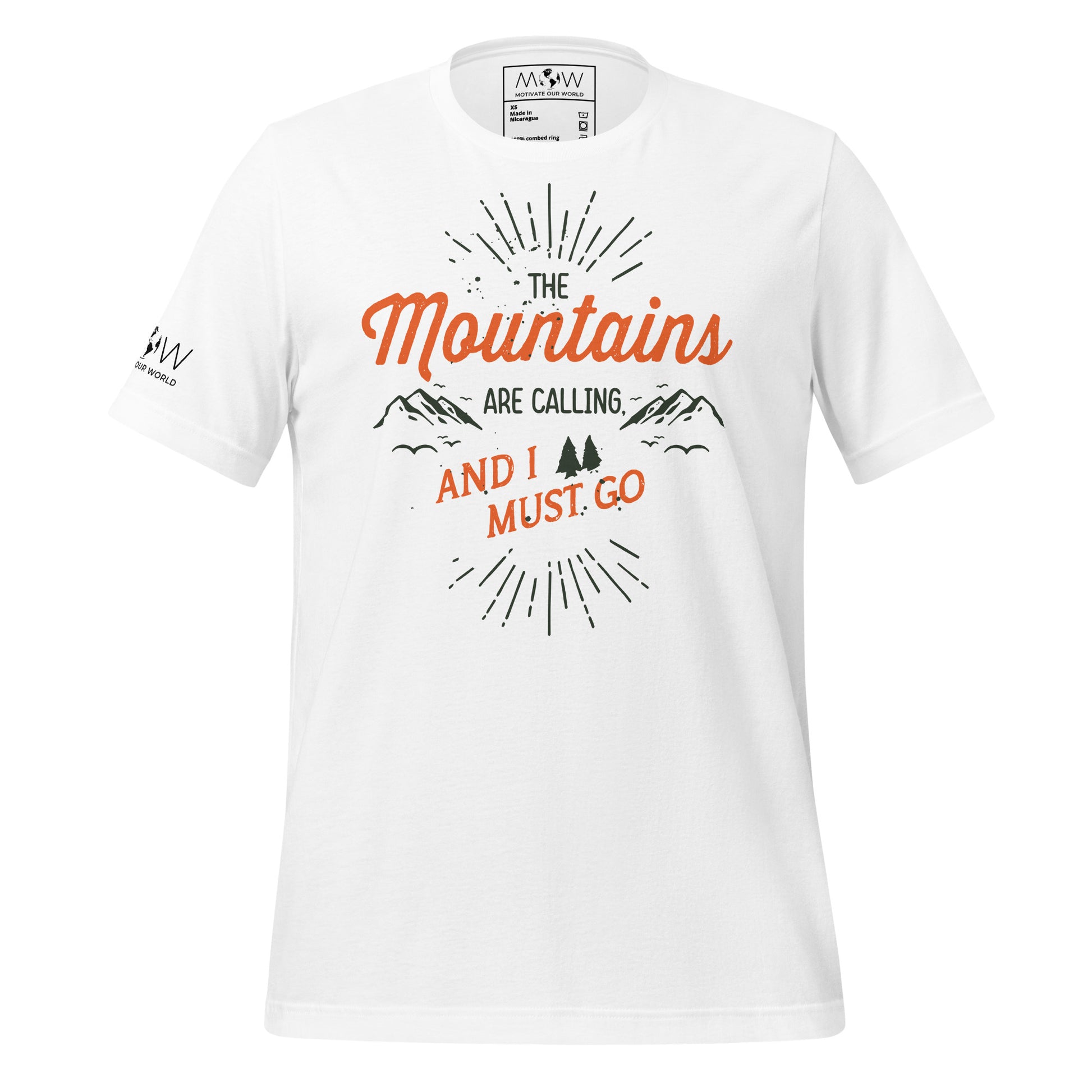 The Mountains Are Calling and I Must Go Men's Motivational White T-Shirt