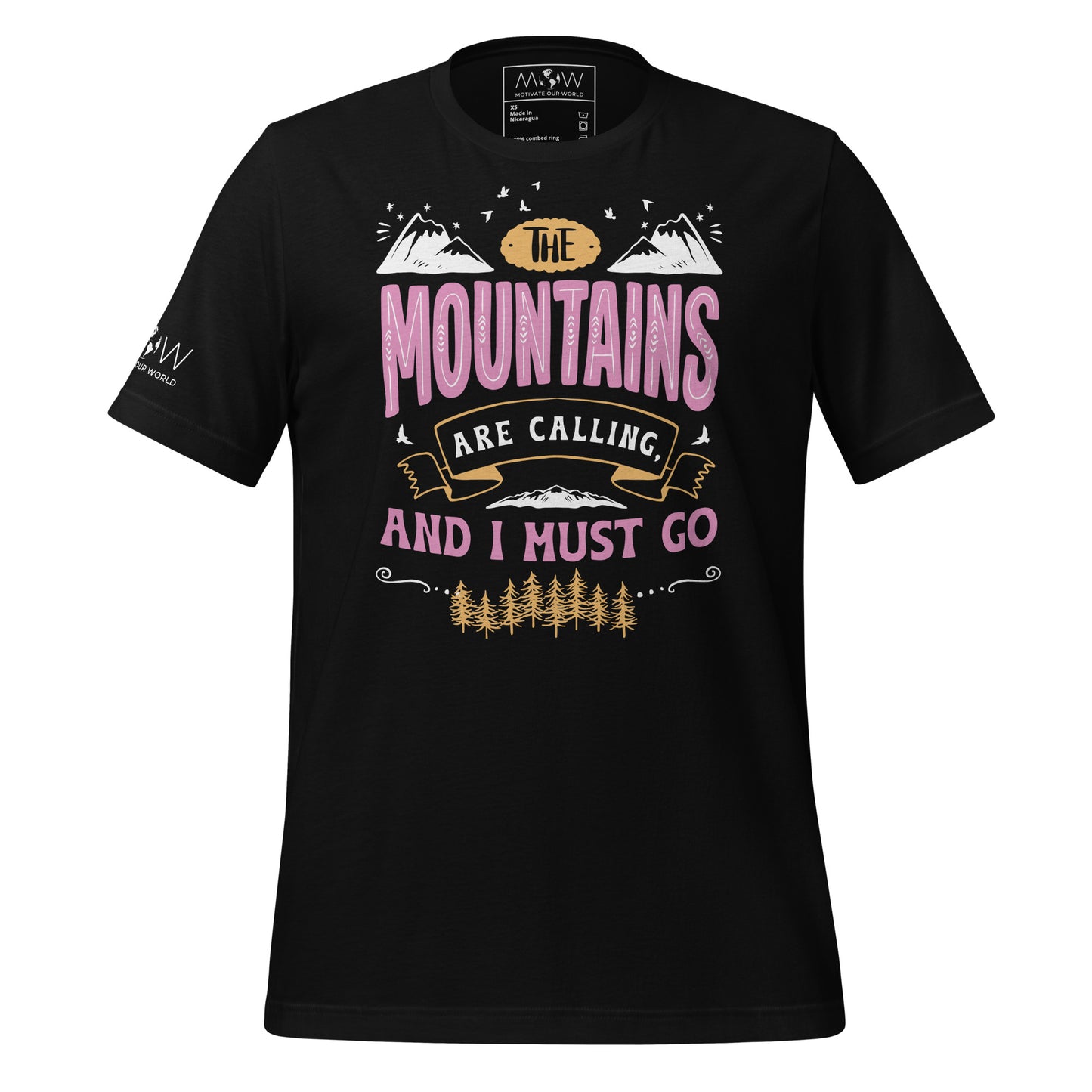 The Mountains Are Calling and I Must Go Men's Motivational Black T-Shirt