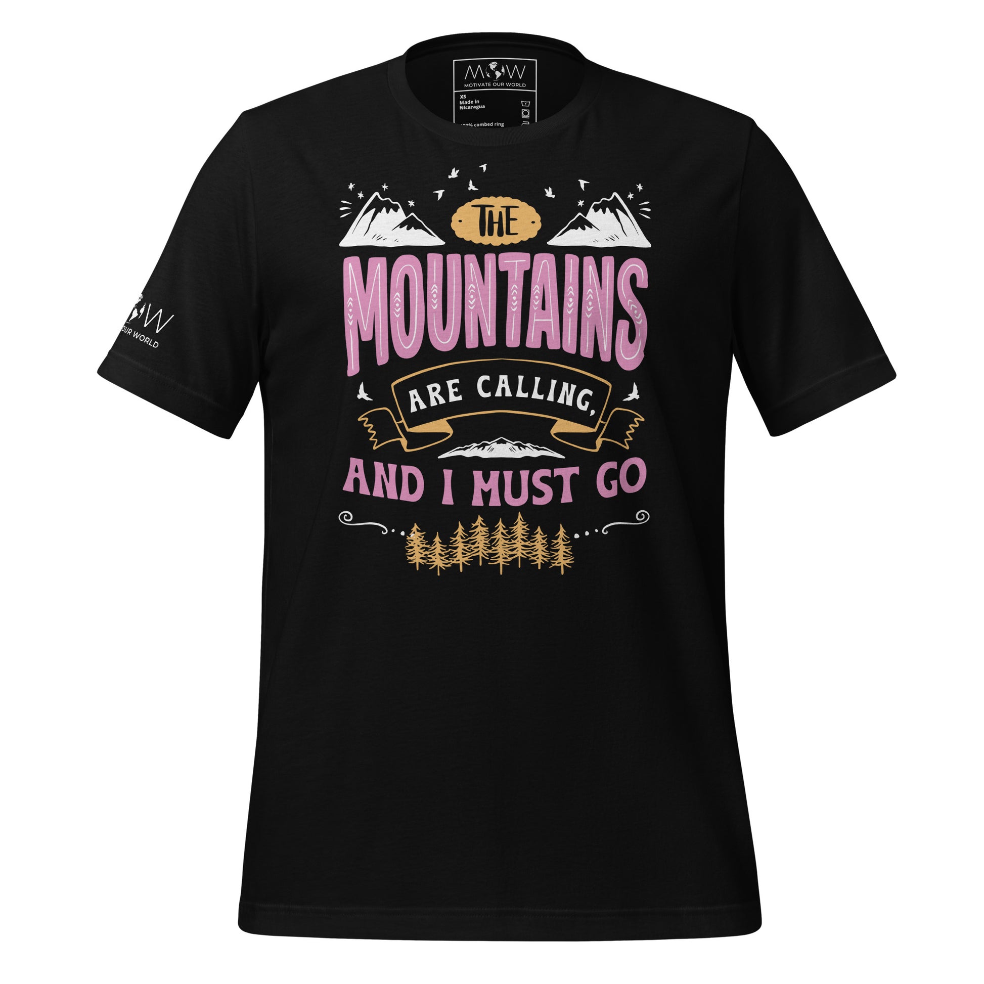 The Mountains Are Calling and I Must Go Men's Motivational Black T-Shirt