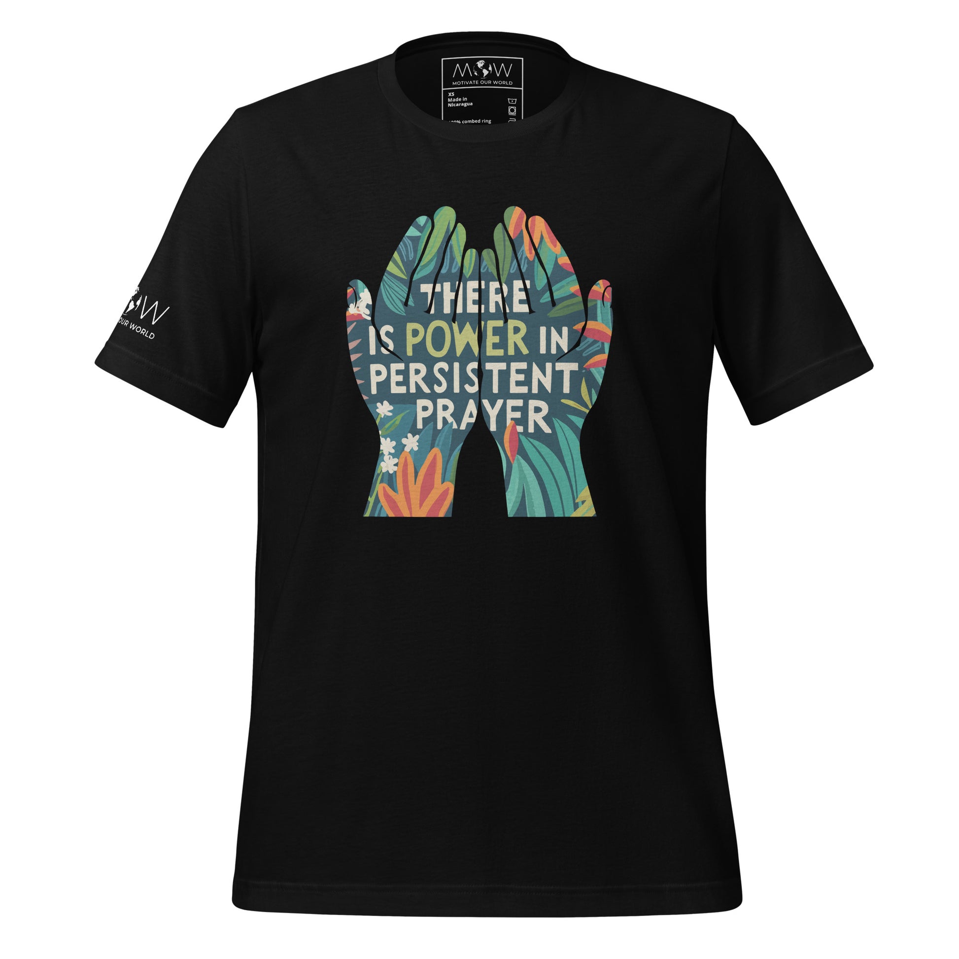 There is Power in Persistent Prayer (Hands Design) Men's Motivational Black T-Shirt