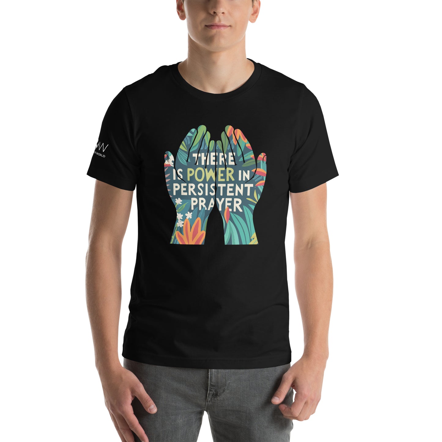 There is Power in Persistent Prayer (Hands Design) Men's Motivational Black T-Shirt