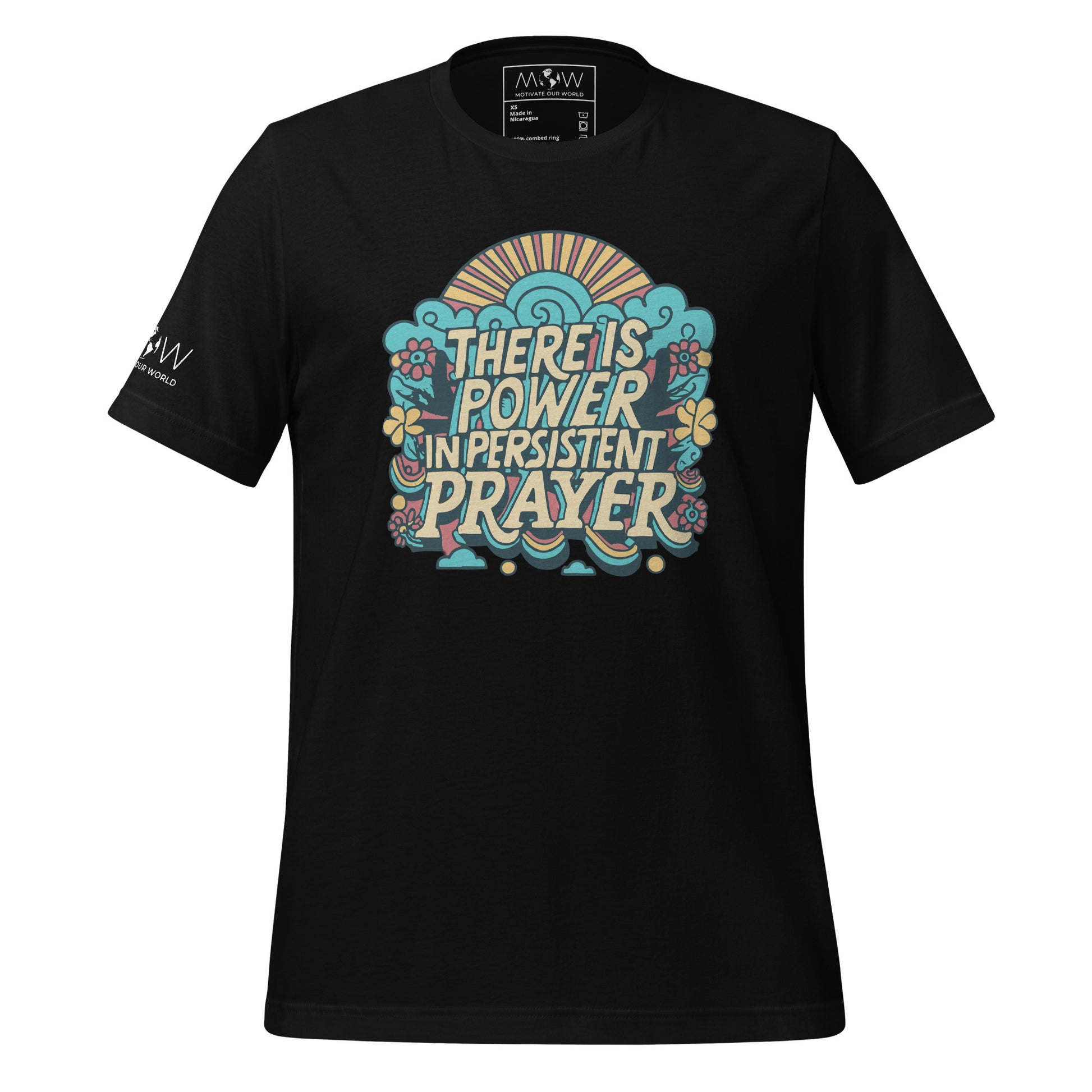 There is Power in Persistent Prayer (Sunrise Design) Men's Motivational Black T-Shirt