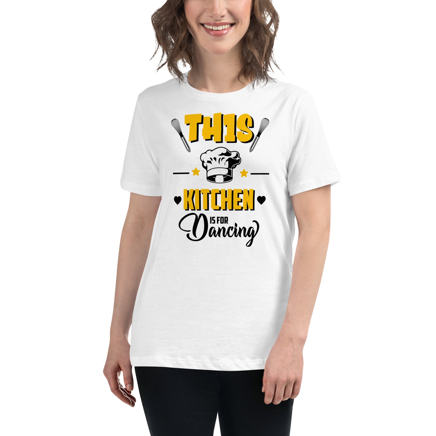 This Kitchen Is For Dancing White Motivational Women’s T-Shirt Lifestyle