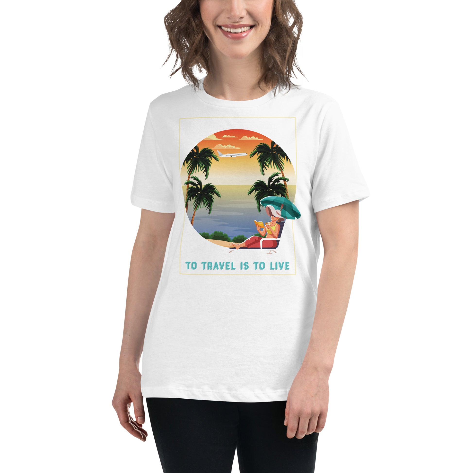 To Travel Is To Live Beach Escape White Motivational Women’s T-Shirt Lifestyle