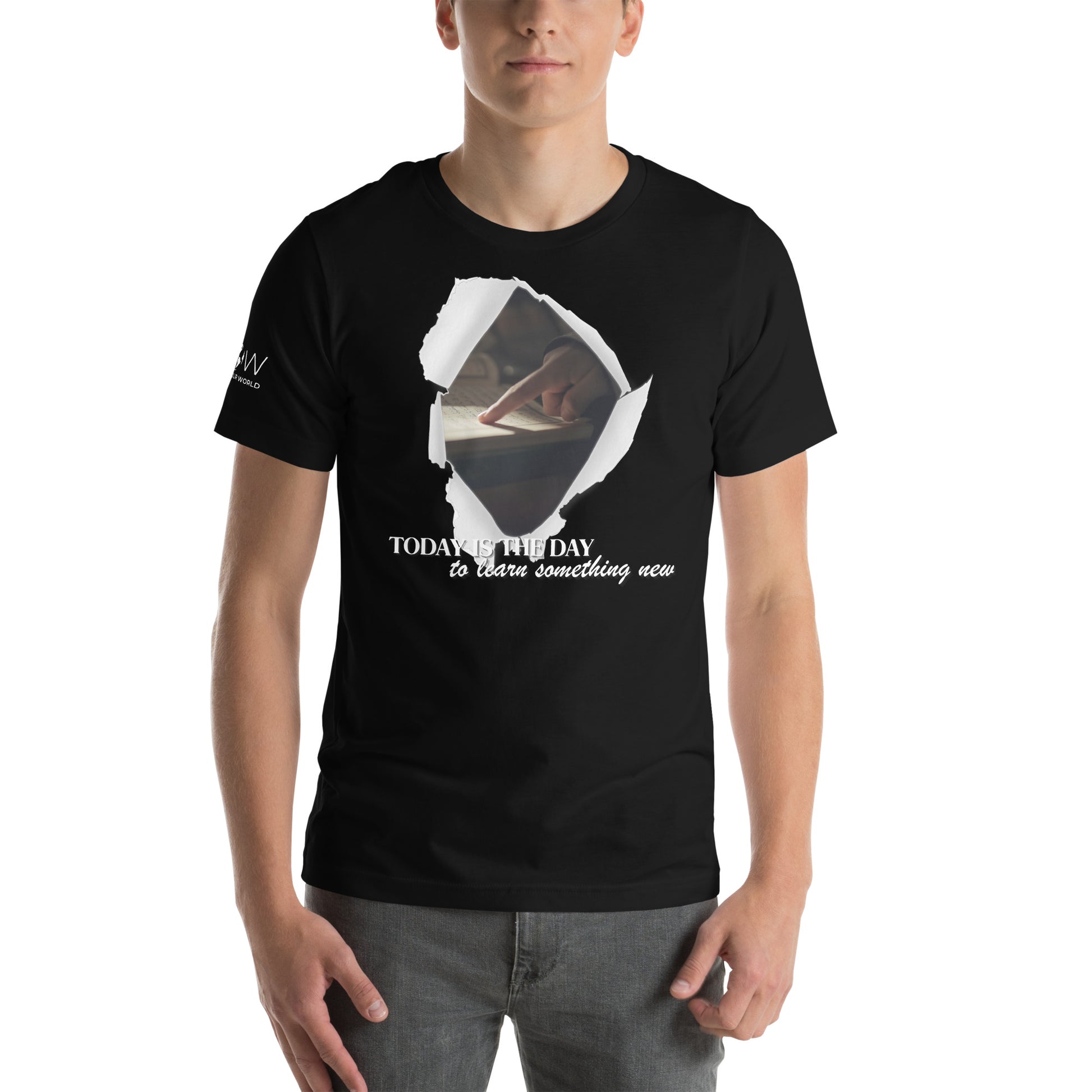 Today Is the Day to Learn Something New - Ripped Paper Edition Men's Motivational Black T-Shirt