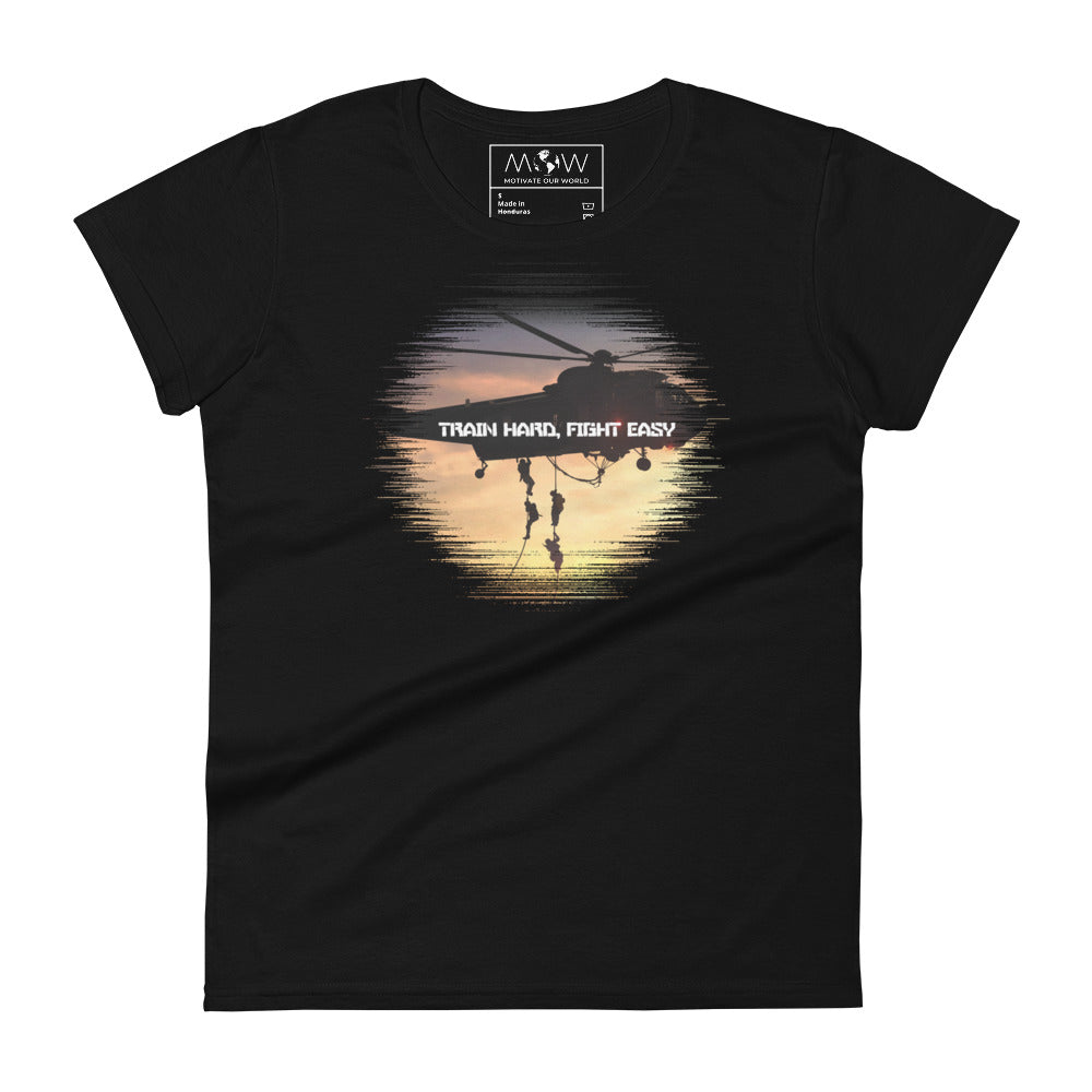 Train Hard Fight Easy II Women’s Motivational Black T-Shirt
