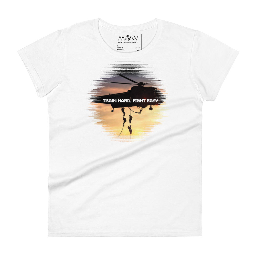 Train Hard Fight Easy II Women’s Motivational White T-Shirt