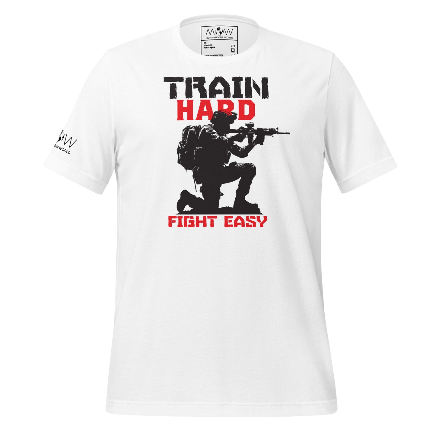 Train Hard Fight Easy Men's Motivational White T-Shirt