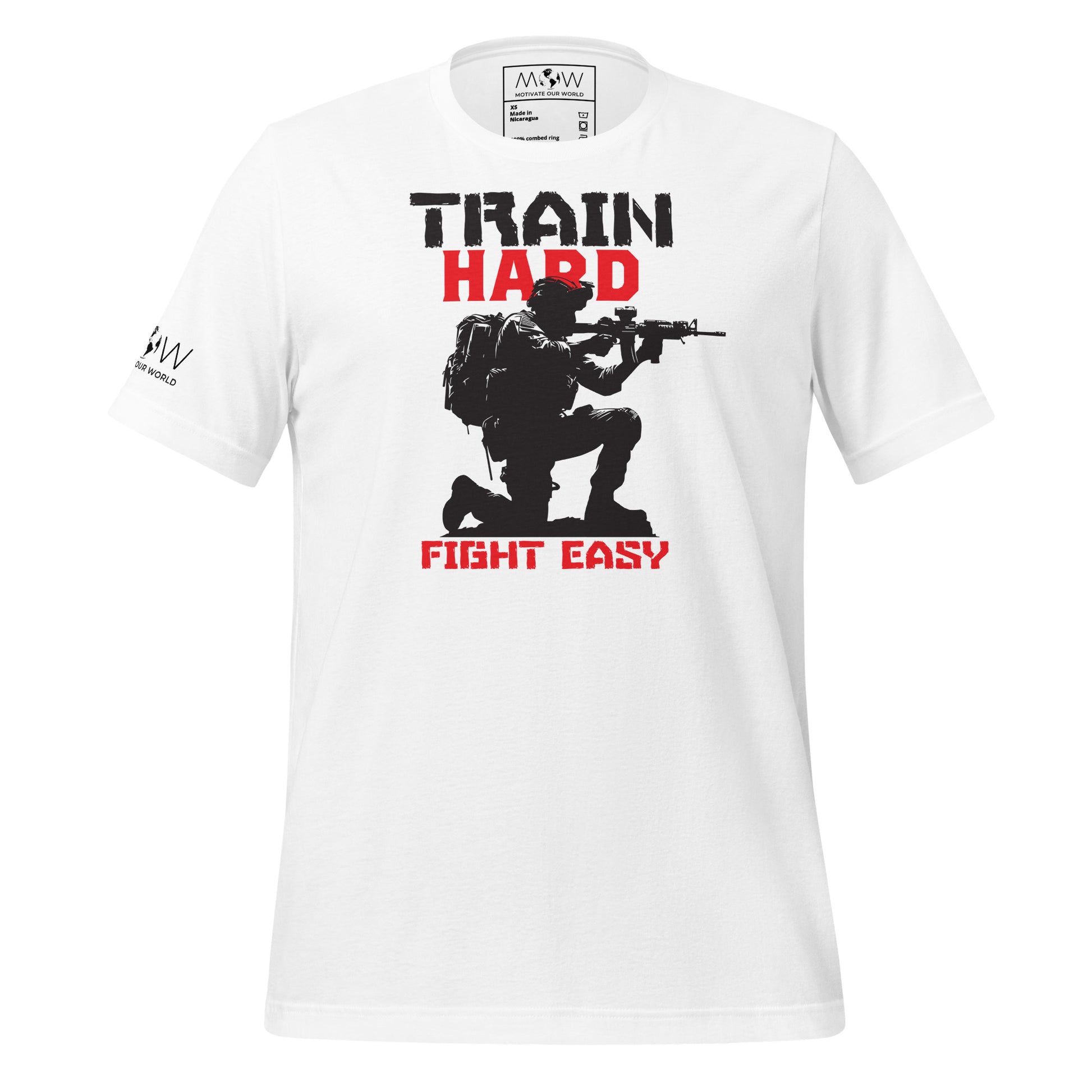 Train Hard Fight Easy Men's Motivational White T-Shirt
