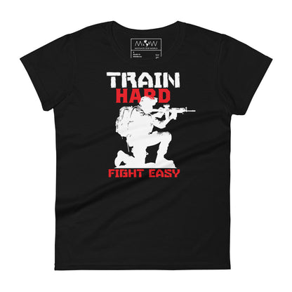 Train Hard, Fight Easy Women’s Motivational Black T-Shirt