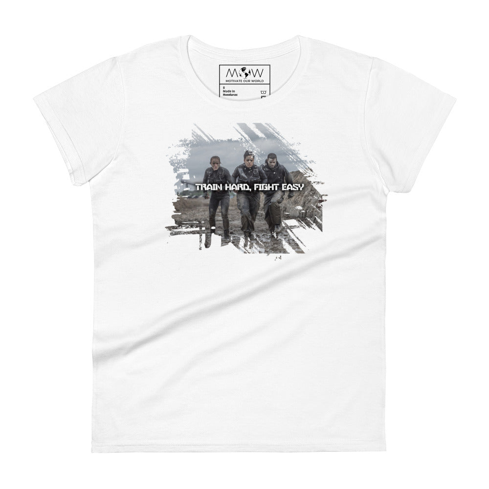 Train Hard, Fight Women’s Motivational White T-Shirt