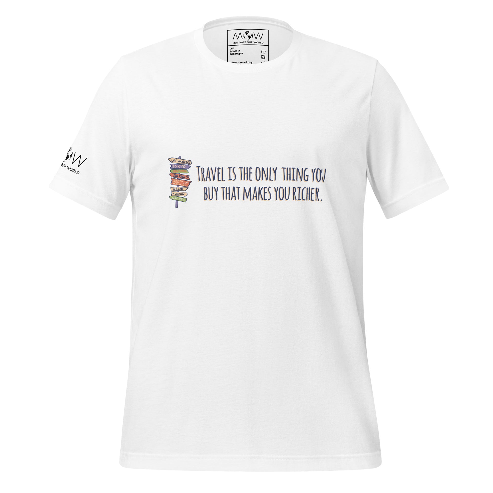 Travel Is the Only Thing You Buy That Makes You Richer (Signpost Design) Men's Motivational White T-Shirt