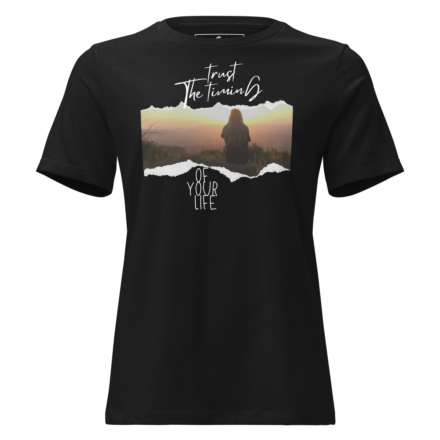 Trust the Timing Black Motivational Women’s T-Shirt