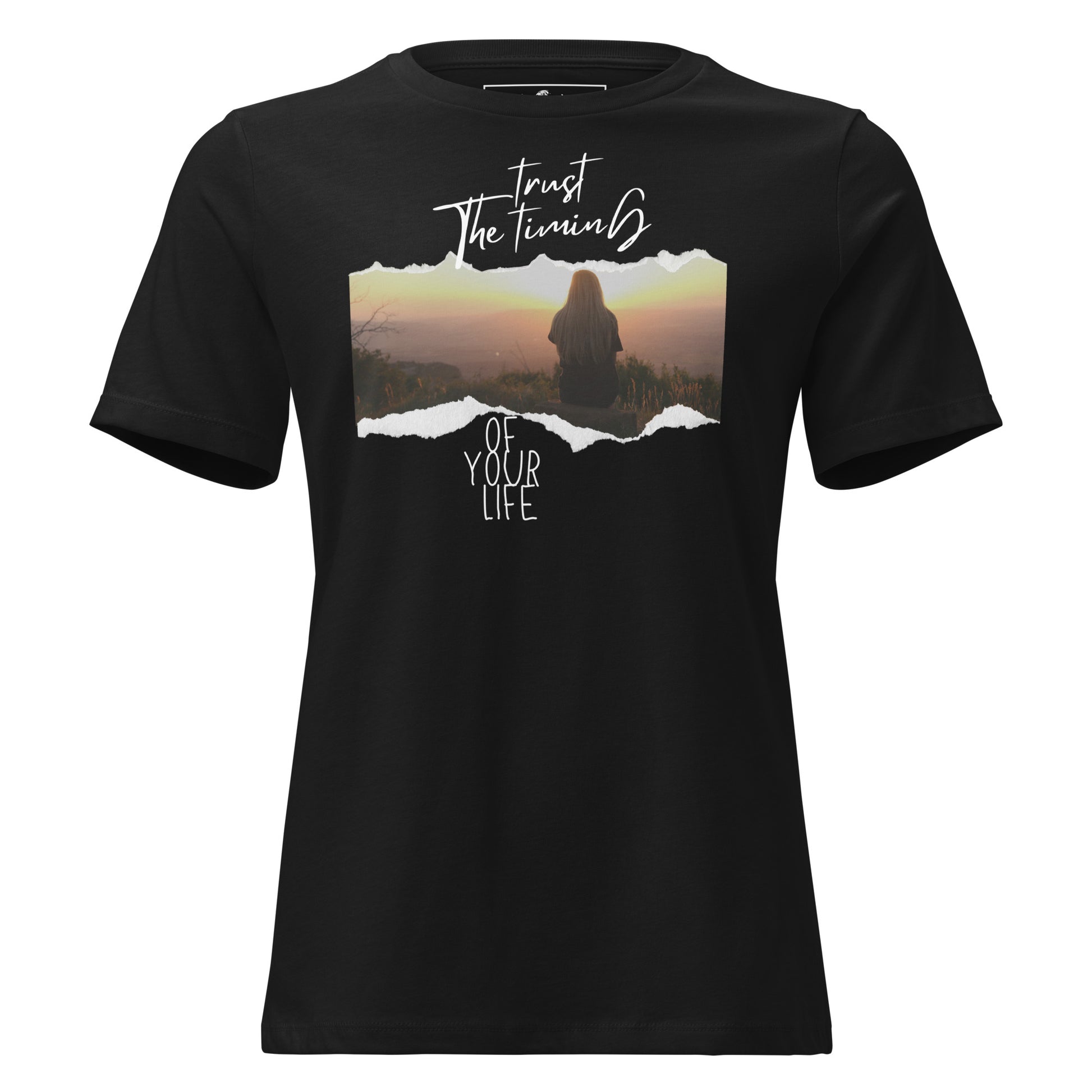 Trust the Timing Black Motivational Women’s T-Shirt