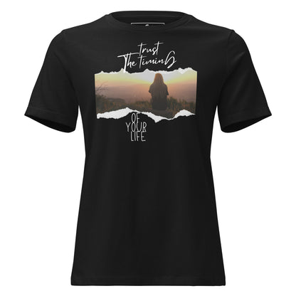 Trust the Timing Black Motivational Women’s T-Shirt