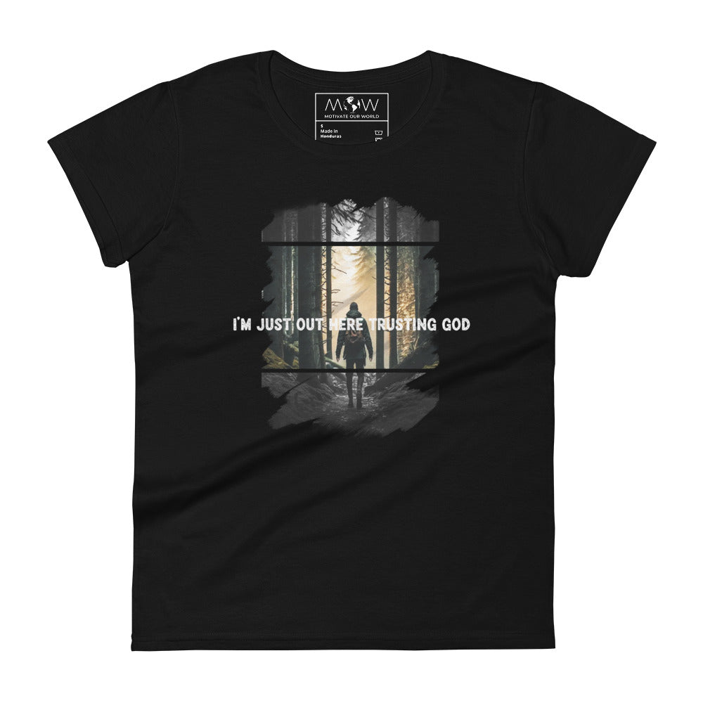 Trusting God Forest Design Women’s Motivational Black T-Shirt
