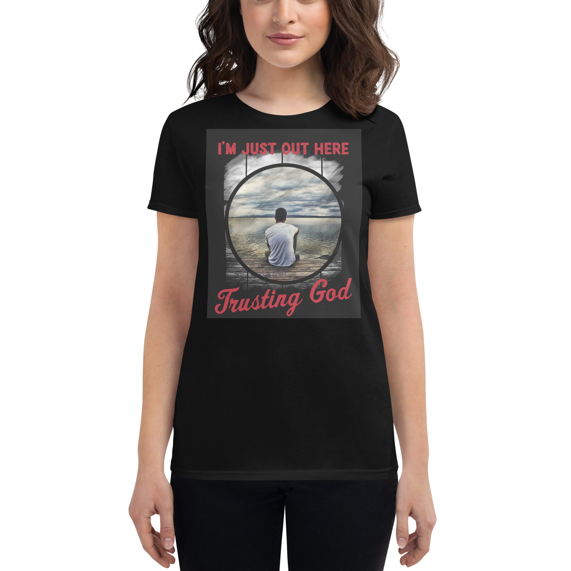 Trusting God Lakeview Design Women’s Motivational Black T-Shirt