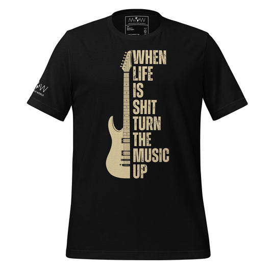 Turn the Music Up Black Motivational Men's T-Shirt