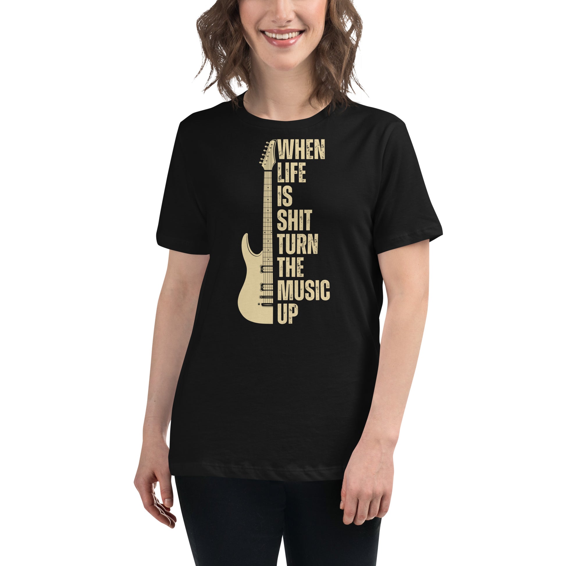 Turn the Music Up Black Motivational Women’s T-Shirt Lifestyle