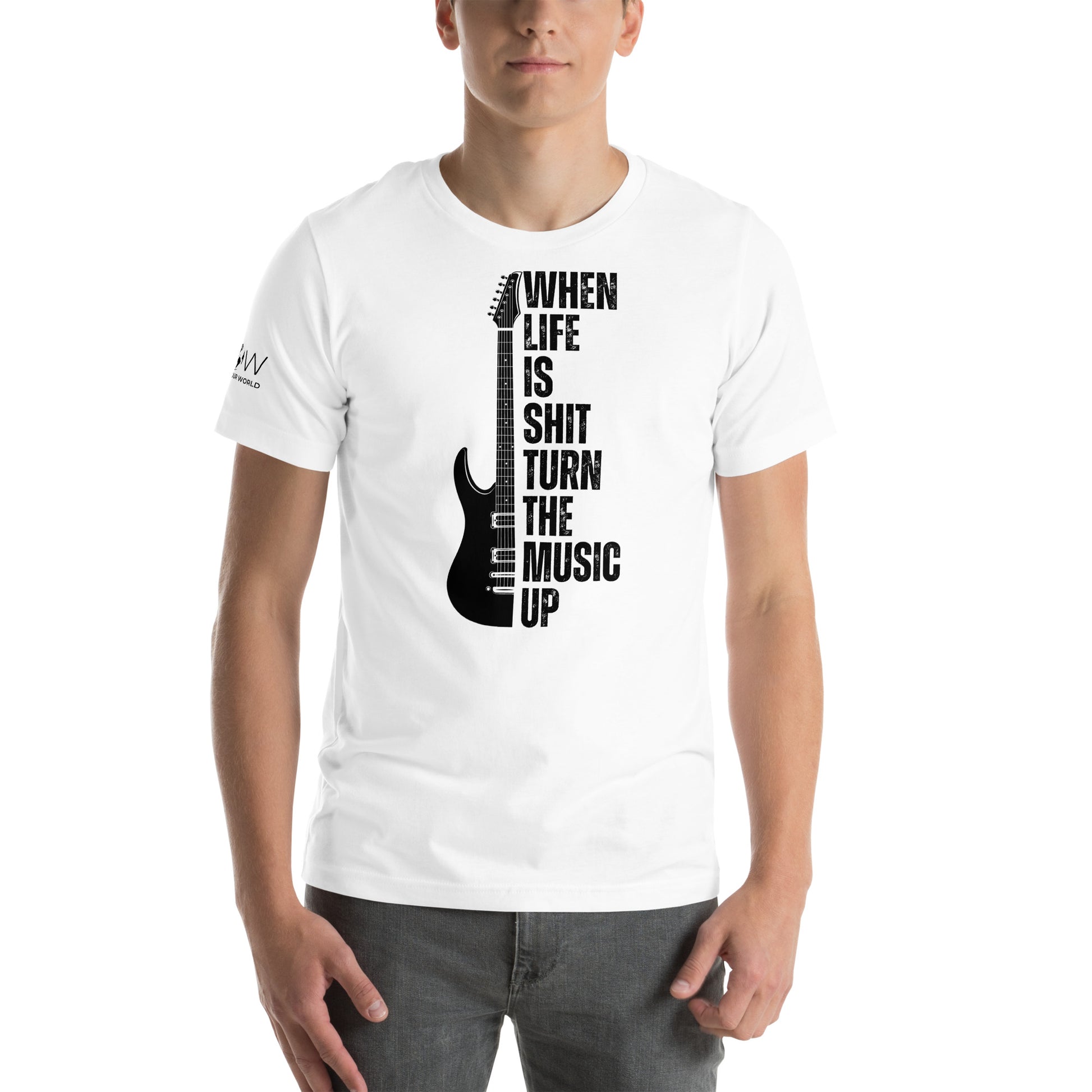 Turn the Music Up White Motivational Men's T-Shirt