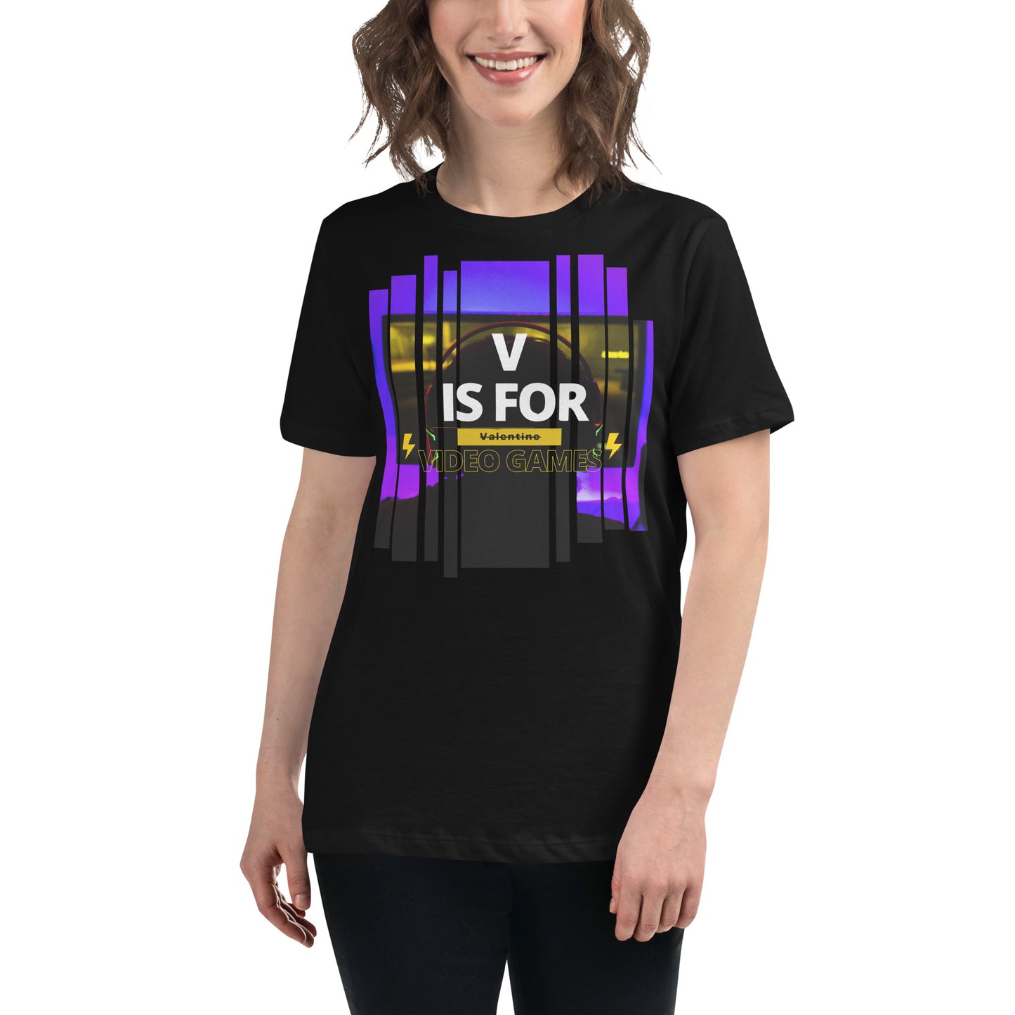 "V is for Video Games" - Gamer For Life Black Motivational Women’s T-Shirt Lifestyle