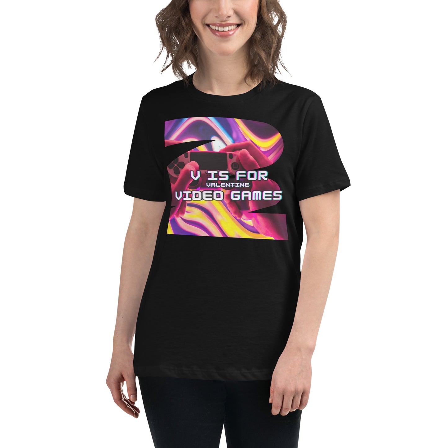 "V is for Video Games" - Gaming Black Motivational Women’s T-Shirt Lifestyle