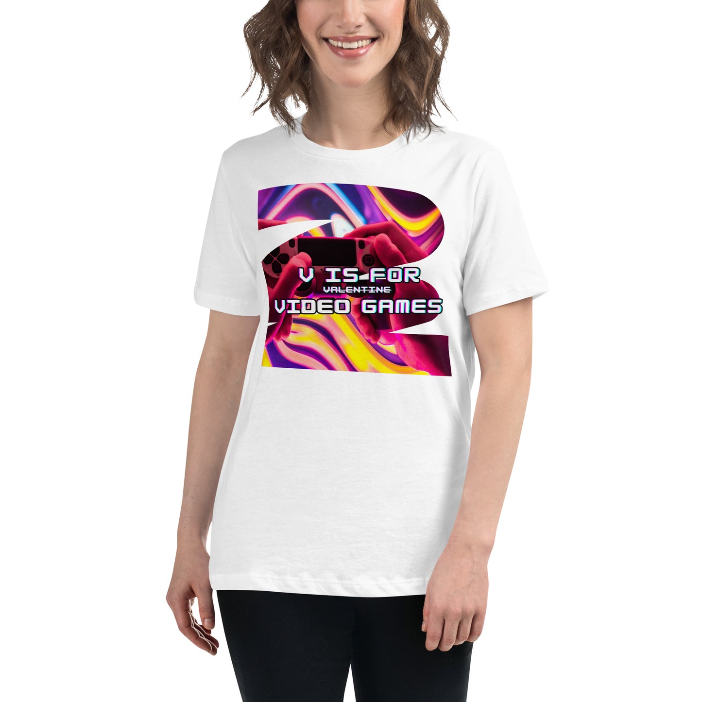 "V is for Video Games" - Gaming White Motivational Women’s T-Shirt Lifestyle
