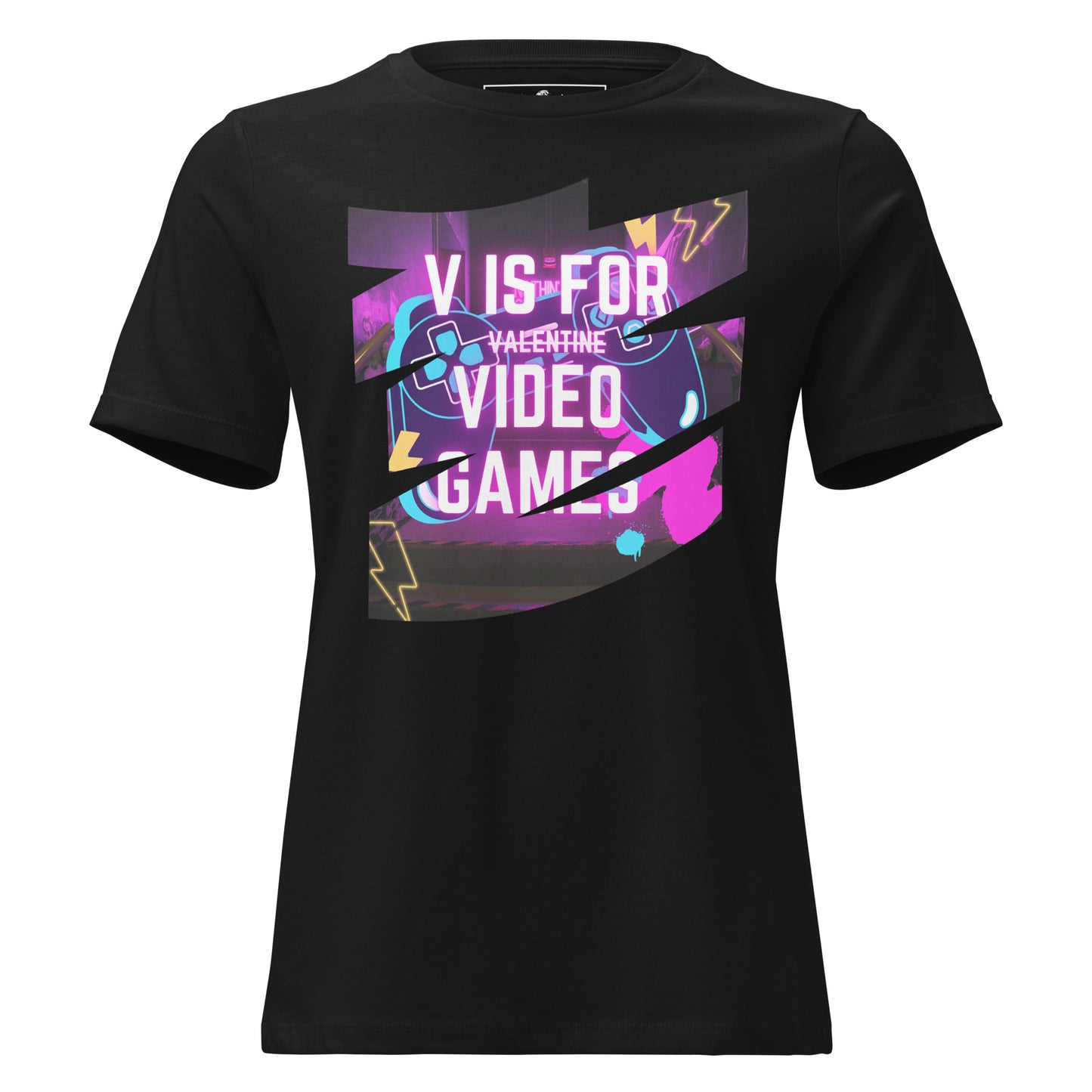 "V is for Video Games" Black Motivational Women’s T-Shirt
