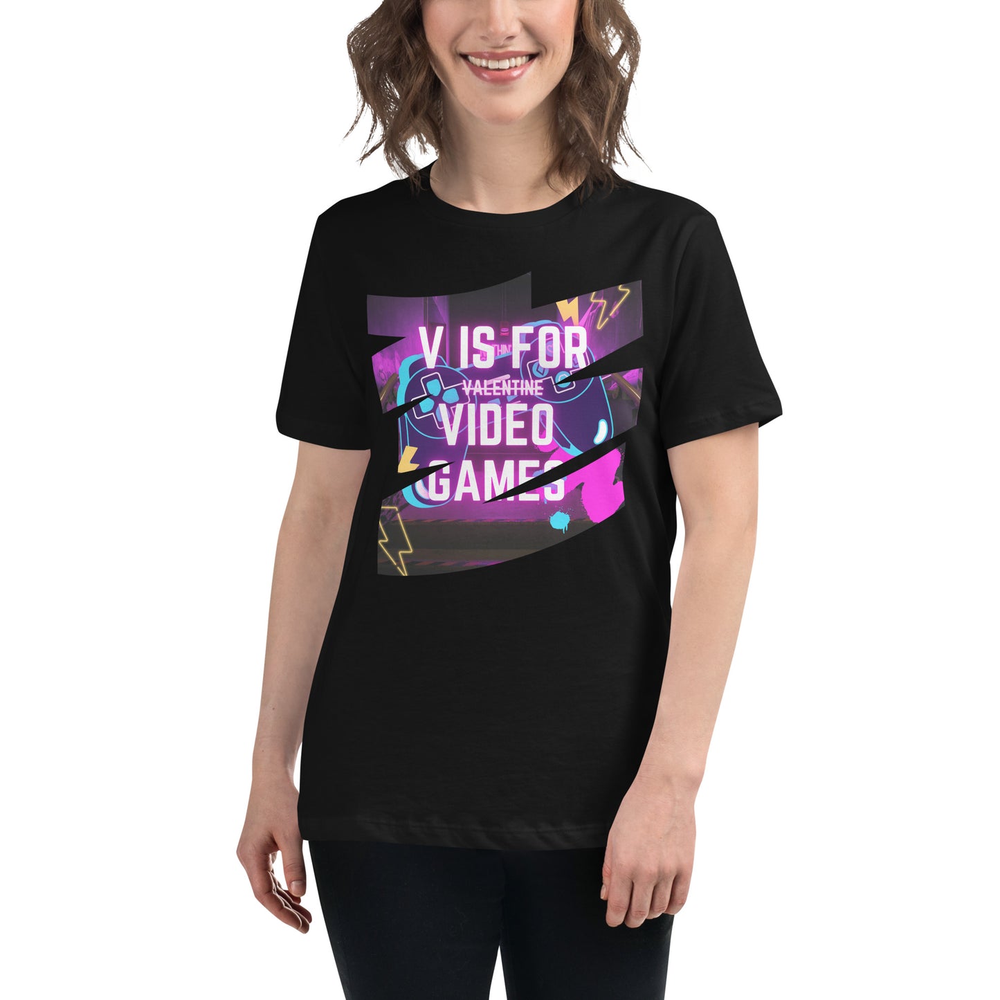 "V is for Video Games" Black Motivational Women’s T-Shirt Lifestyle