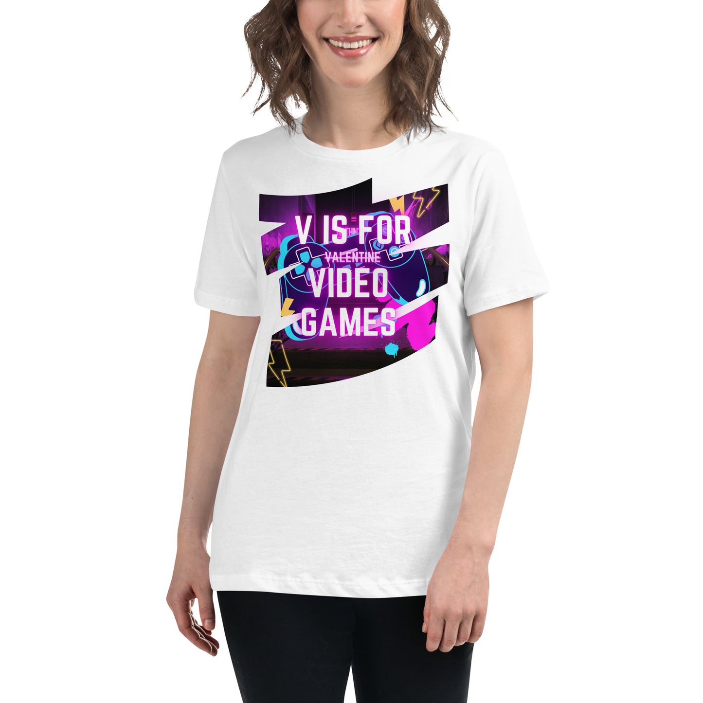 "V is for Video Games" White Motivational Women’s T-Shirt Lifestyle