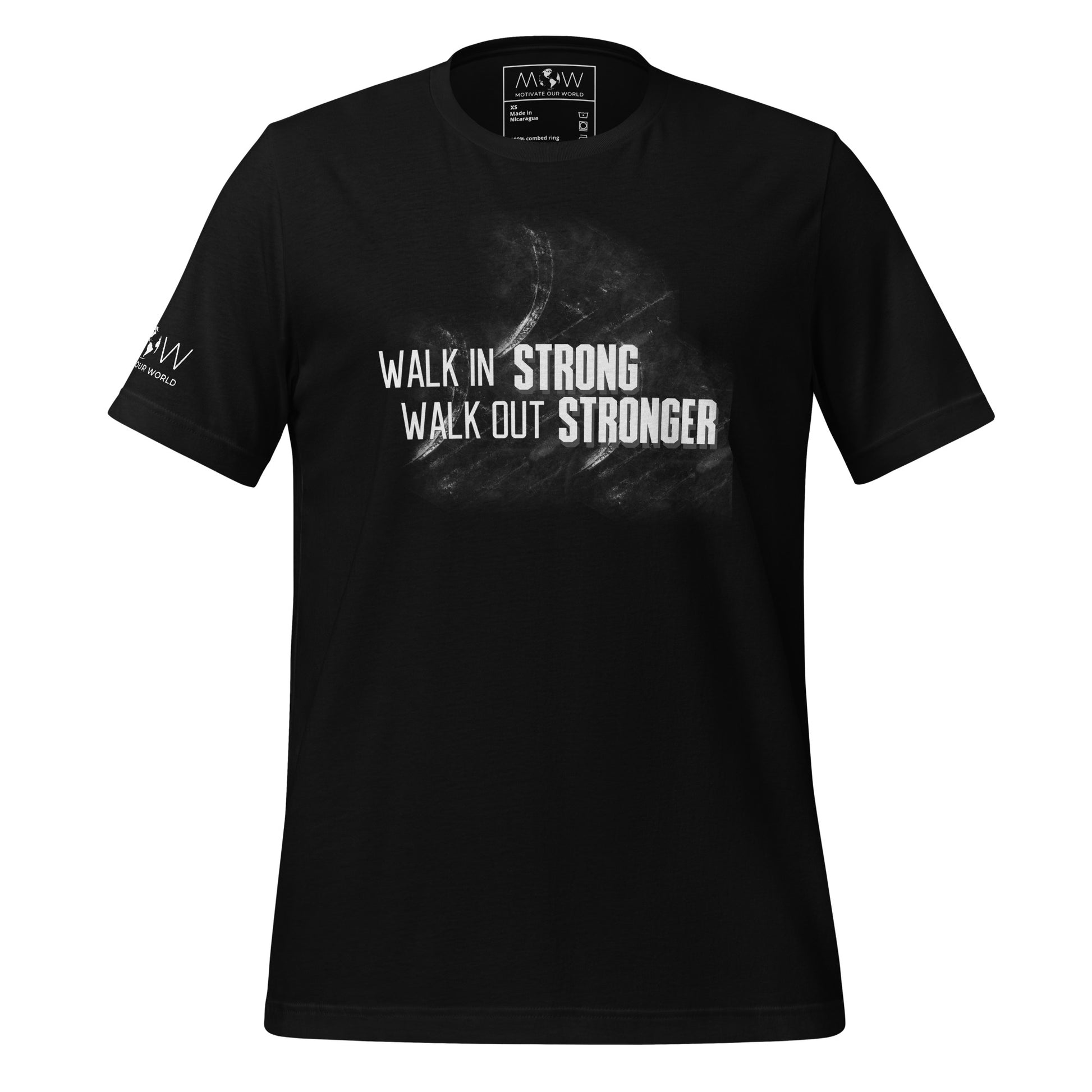 Walk In Strong, Walk Out Stronger Men’s Motivational Black T-Shirt