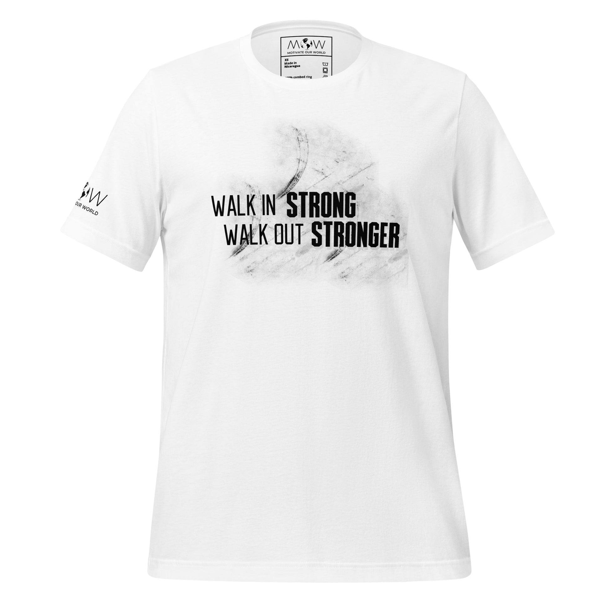 Walk In Strong, Walk Out Stronger Men’s Motivational White T-Shirt
