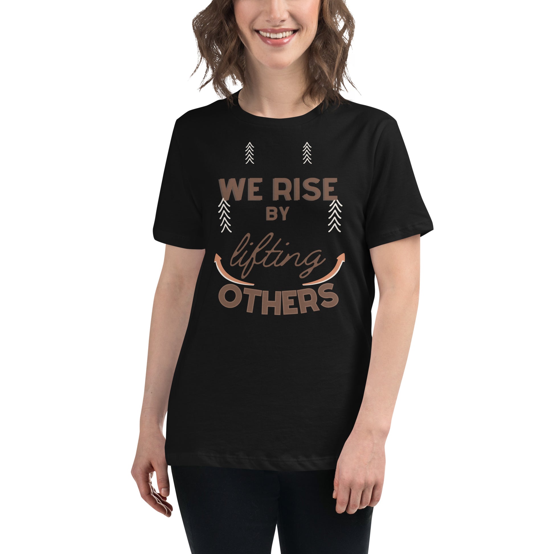 We Rise by Lifting Black Motivational Women’s T-Shirt Lifestyle