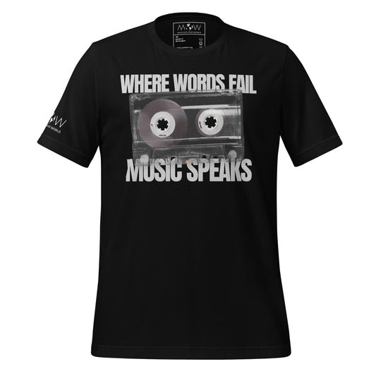 When Words Fail, Music Speaks - Cassette Edition Black Motivational Men's T-Shirt