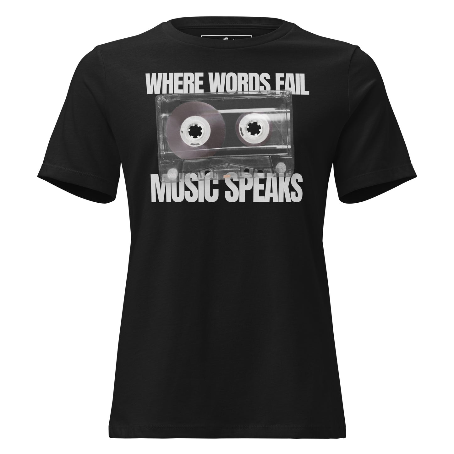 When Words Fail, Music Speaks - Cassette Edition Black Motivational Women’s T-Shirt