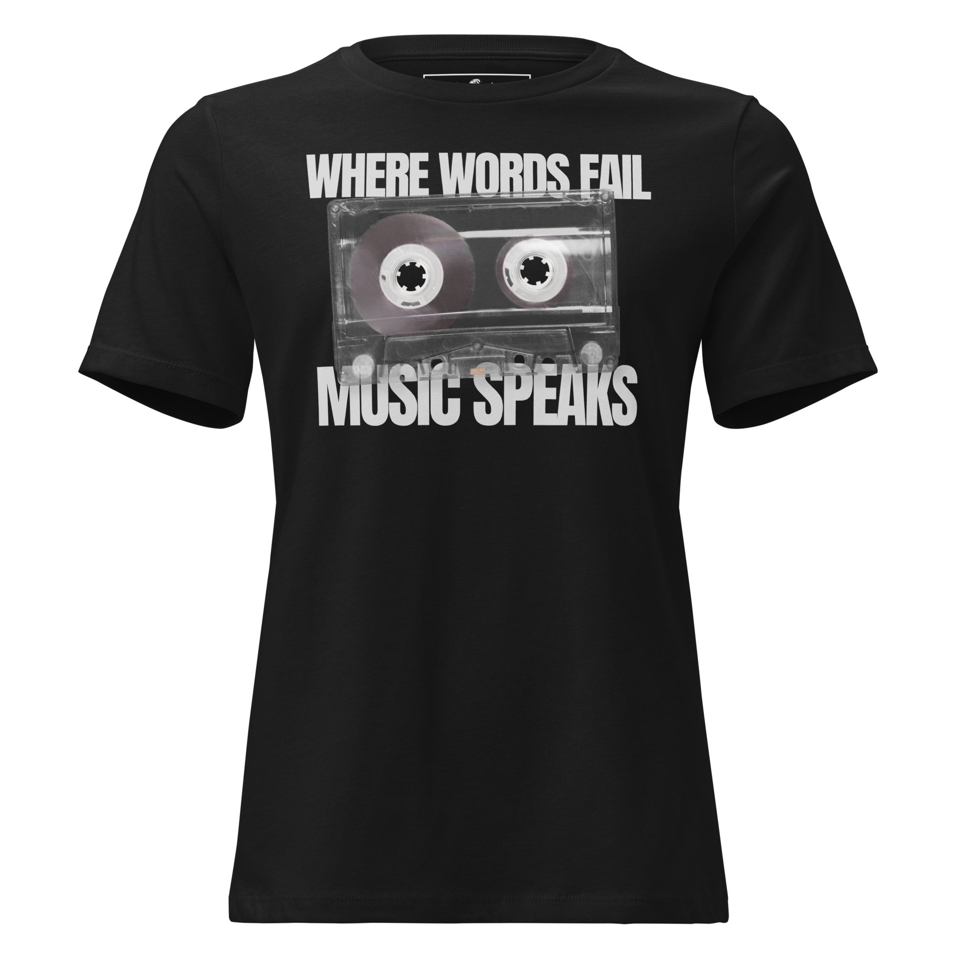 When Words Fail, Music Speaks - Cassette Edition Black Motivational Women’s T-Shirt