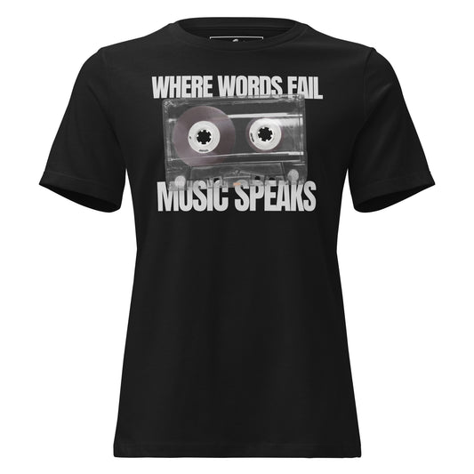 When Words Fail, Music Speaks - Cassette Edition Black Motivational Women’s T-Shirt