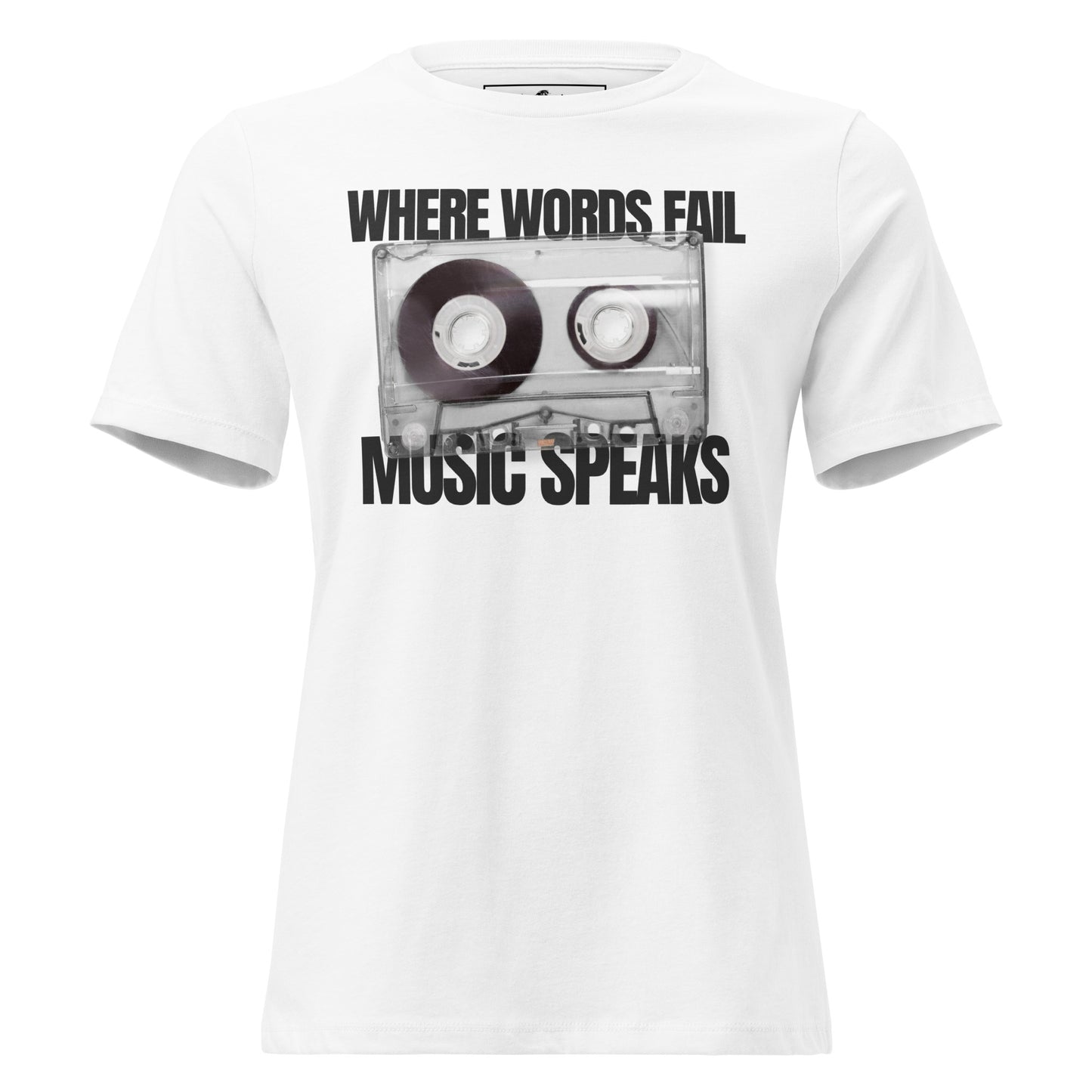 When Words Fail, Music Speaks - Cassette Edition White Motivational Women’s T-Shirt