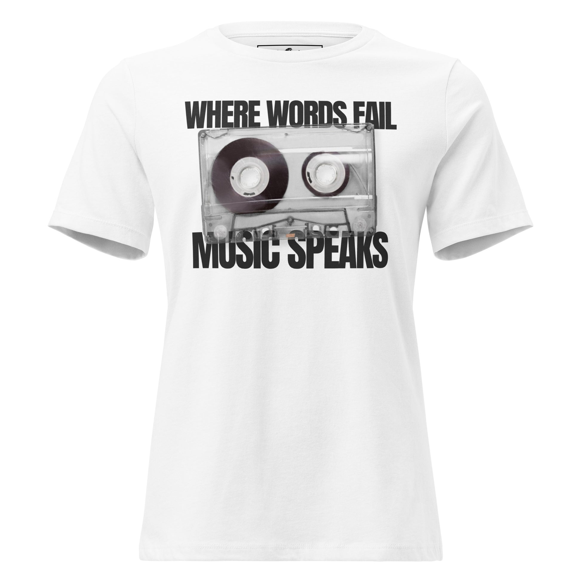 When Words Fail, Music Speaks - Cassette Edition White Motivational Women’s T-Shirt