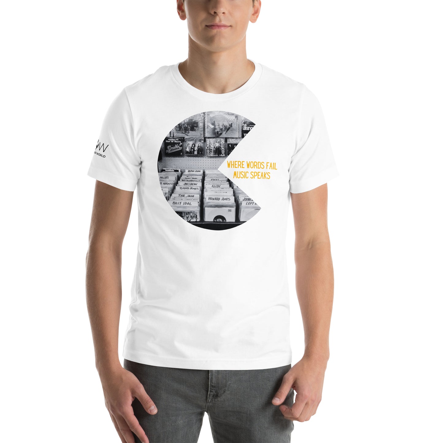 Where Words Fail, Music Speaks - Vinyl Records Edition White Motivational Men's T-Shirt
