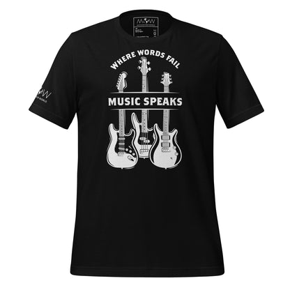 Where Words Fail, Music Speaks – Guitar Edition Black Motivational Men's T-Shirt
