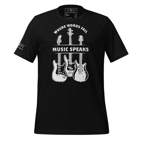 Where Words Fail, Music Speaks – Guitar Edition Black Motivational Men's T-Shirt