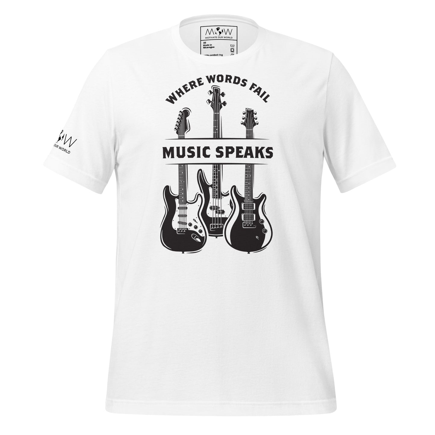 Where Words Fail, Music Speaks – Guitar Edition White Motivational Men's T-Shirt