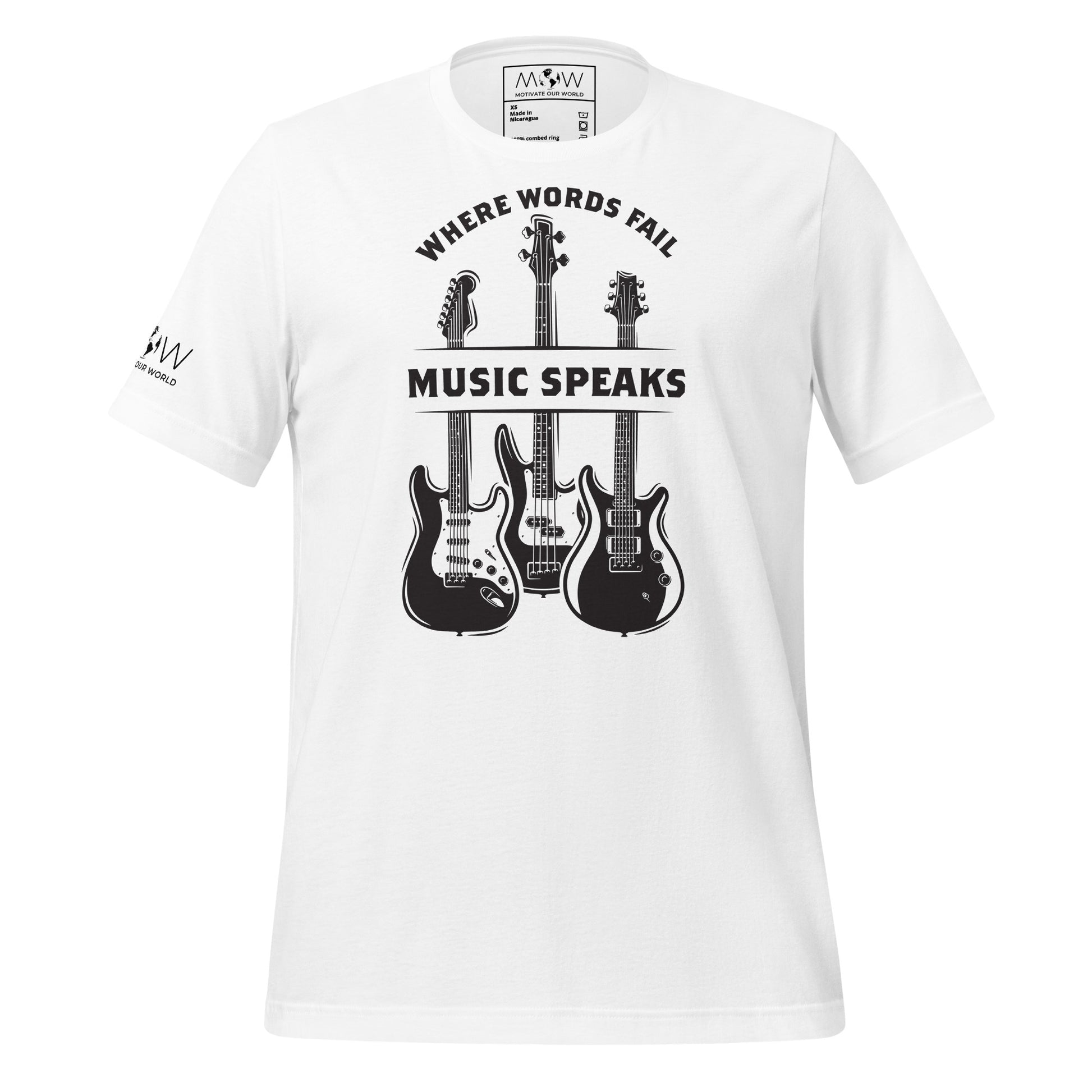 Where Words Fail, Music Speaks – Guitar Edition White Motivational Men's T-Shirt
